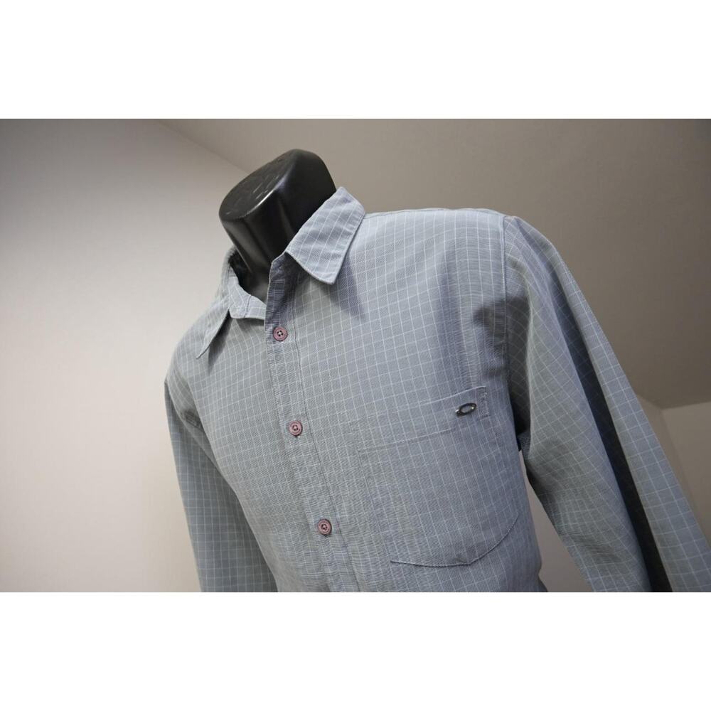 VTG Oakley‎ Button Up Shirt Rayon Poly Checks Long Sleeve Mens Sz Medium